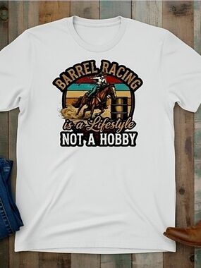 Barrel Racing Tee • Western Rodeo Graphic Shirt • Cowgirl Horse Riding Top
